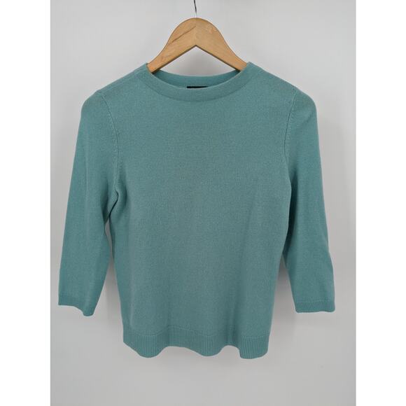 EUC 100% Cashmere Talbots Sweater size SP Teal Aquamarine Super Soft 3/4 Sleeve - Picture 2 of 5